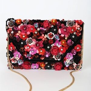 LULUS Boldest Bloom Black Multi Sequin Embellished Clutch